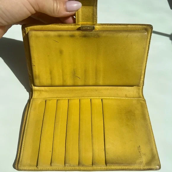 CHANEL Mustard Yellow Leather Clutch Long Wallet Gold Kisslock - Picture 6 of 16